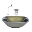 Ver imagem 1 de CUBA DE VIDRO QUADRADA 35CM OURO ENVELHECIDO + VALVULA + TORNEIRA METAL