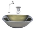 Ver imagem 1 de CUBA DE VIDRO QUADRADA 35CM OURO ENVELHECIDO + VALVULA + TORNEIRA METAL