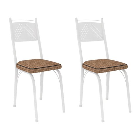 Kit 2 Cadeiras de Cozinha Virginia Estampado Rattan Bege Pés de Ferro Branco - Pallazio