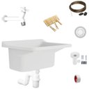 Ver imagem 1 de Tanque Lavanderia 34l Branco + Sifão Copo Sanfonado + Veda Rosca + Torneira Branca + Varal em Aço +