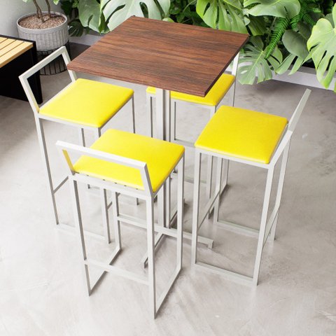 Conjunto Mesa Alta Bar Bistrô Quadrada Imbuia 4 Banquetas Confort Estofado White Don Castro