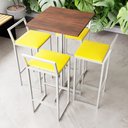 Ver imagem 1 de Conjunto Mesa Alta Bar Bistrô Quadrada Imbuia 4 Banquetas Confort Estofado White Don Castro