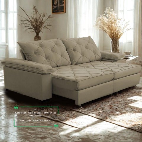 Sofá Retrátil e Reclinável 2,40m Clara | Conforto Premium e Design Elegante Capuccino
