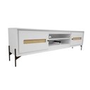 Ver imagem 1 de Rack Sala Tv até 75 Polegadas Paraty 180 Cm Laca Pés Metal Palhinha Off White