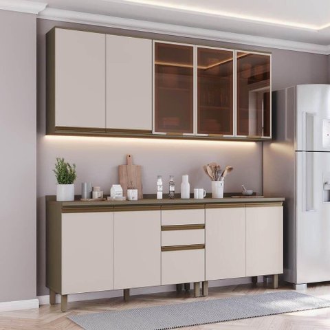 Cozinha Compacta Connect 10 Portas 5 Prateleiras MDF 200cm Marrom Móveis Henn