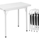 Ver imagem 2 de Conjunto Sala de Jantar 4 Lugares Mesa Dobrável Quadrada Banquetas em Aço Dani Branco/Preto