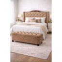 Ver imagem 1 de Kit Lisboa Cabeceira Cama Box e Calçadeira Baú Casal Suede Bege do Lar