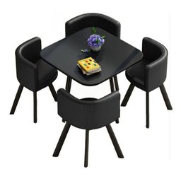 Mesa de Jantar Minimalista com 4 Cadeiras Compacta 1m2:base da Cadeiras Negras com Tecido Anti-rasgo - 6