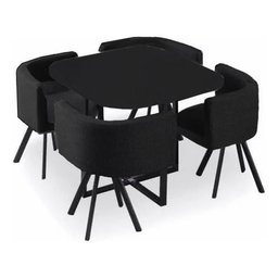 Mesa de Jantar Minimalista com 4 Cadeiras Compacta 1m2:base da Cadeiras Negras com Tecido Anti-rasgo - 15