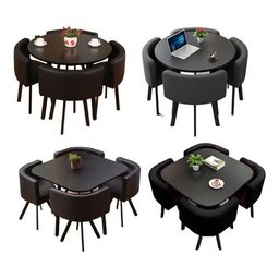 Mesa de Jantar Minimalista com 4 Cadeiras Compacta 1m2:base da Cadeiras Negras com Tecido Anti-rasgo - 11