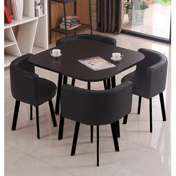 Mesa de Jantar Minimalista com 4 Cadeiras Compacta 1m2:base da Cadeiras Negras com Tecido Anti-rasgo - 4