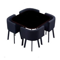 Mesa de Jantar Minimalista com 4 Cadeiras Compacta 1m2:base da Cadeiras Negras com Tecido Anti-rasgo - 14