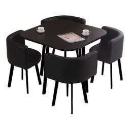 Mesa de Jantar Minimalista com 4 Cadeiras Compacta 1m2:base da Cadeiras Negras com Tecido Anti-rasgo - 13