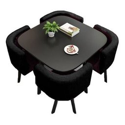 Mesa de Jantar Minimalista com 4 Cadeiras Compacta 1m2:base da Cadeiras Negras com Tecido Anti-rasgo - 12