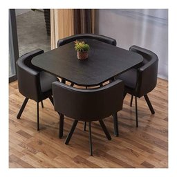 Mesa de Jantar Minimalista com 4 Cadeiras Compacta 1m2:base da Cadeiras Negras com Tecido Anti-rasgo - 3