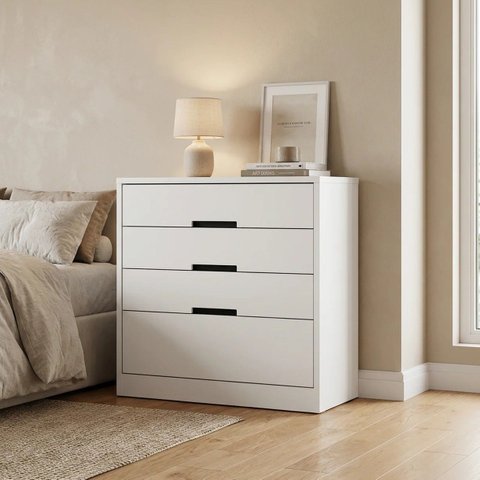 Cômoda para Quarto 4 Gavetas 94x91cm Gold Branco