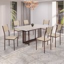 Ver imagem 1 de Conjunto Sala de Jantar Mesa 160x90cm Base Pérola Tampo Mdf Laca com Vidro Florença