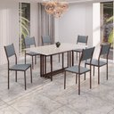 Ver imagem 1 de Conjunto Sala de Jantar Mesa 160x90cm Base Pérola Tampo Mdf Laca com Vidro Florença