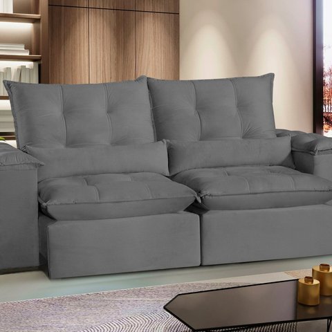 Sofá São Paulo Retrátil e Reclinável - Assento com Molas – 250 Cm Veludo Cinza Chumbo