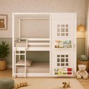 Ver imagem 1 de Beliche Montessoriano Infantil Casinha Reta com 02 Janelas Madeira Maciça Branco Megamobilia