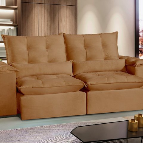 Sofá São Paulo Retrátil e Reclinável - Assento com Molas – 250 Cm Veludo Marrom Terracota
