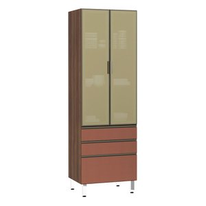 Paneleiro Torre 70cm 2 Portas Alumínio Inox Reflecta Bronze 2 Gavetas 1 Gavetão Jade Luciane Móveis