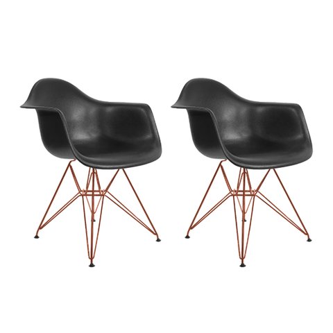 Kit 2 Poltronas Eiffel Eames Preta com Braço Daw em Ferro Cobre