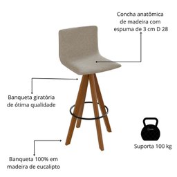 Banqueta Giratoria Alta 75cm com Assento e Encostos Estofados Ref 257 - 5