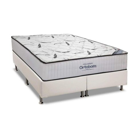 Cama Box King: Colchão Espuma Ortobom D45 High Foam + Base CRC Courano White(193x203)