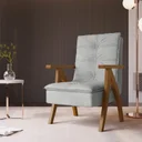 Ver imagem 1 de Poltrona Decorativa com Encosto Alto e Braço de Madeira Ref 559