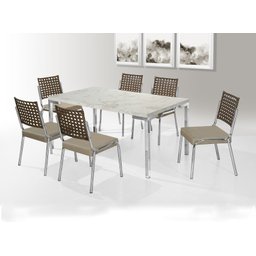 Conjunto Mesa Aço Cromado 1,60 m + 6 Cadeira Nobre Junco - 1