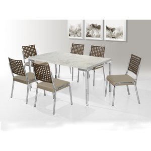 Conjunto Mesa Aço Cromado 1,60 m + 6 Cadeira Nobre Junco