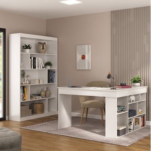Kit 2 Peças com Escrivaninha em L e Estante para Livros Andorra Espresso Móveis