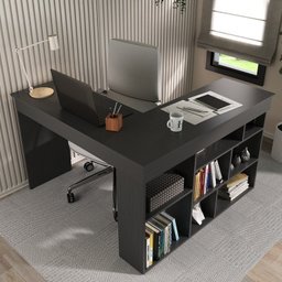 Kit 2 Peças com Escrivaninha em L e Estante para Livros Andorra Espresso Móveis - 11