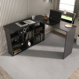 Kit 2 Peças com Escrivaninha em L e Estante para Livros Andorra Espresso Móveis - 9