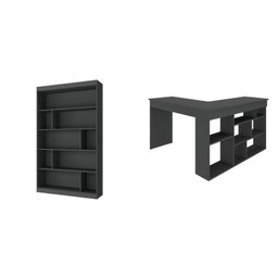 Kit 2 Peças com Escrivaninha em L e Estante para Livros Andorra Espresso Móveis - 2