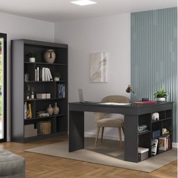 Kit 2 Peças com Escrivaninha em L e Estante para Livros Andorra Espresso Móveis - 1
