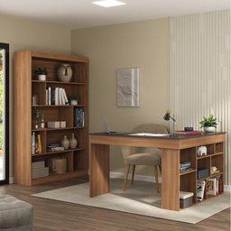 Kit 2 Peças com Escrivaninha em L e Estante para Livros Andorra Espresso Móveis - 1