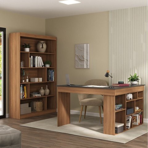 Conjunto com Escrivaninha em L e Estante para Livros Andorra Yescasa