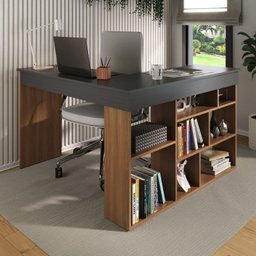 Kit 2 Peças com Escrivaninha em L e Estante para Livros Andorra Espresso Móveis - 11