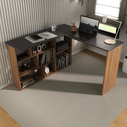 Kit 2 Peças com Escrivaninha em L e Estante para Livros Andorra Espresso Móveis - 10