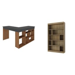 Kit 2 Peças com Escrivaninha em L e Estante para Livros Andorra Espresso Móveis - 2