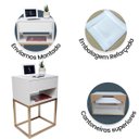 Ver imagem 4 de Kit 2 Mesas Cabeceira Industrial 40cm Branco Gavetas e Nicho Base Metal Dourado Lateral Cama