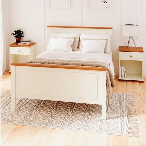 Conjunto Dormitório 1 Cama Casal 2 Mesas de Cabeceira Ananda CabeCasa MadeiraOriginals