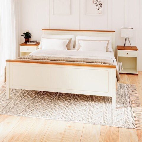 Conjunto Dormitório 1 Cama King 2 Mesas de Cabeceira Ananda CabeCasa MadeiraOriginals Bege/Imbuia/Offwhite