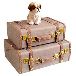 Maleta Baú Caixa Madeira c Couro Sintético Cinza c Alça e Fecho Gde Tiger Gifts Maleta Retrô Vintage - 10