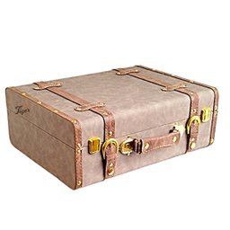 Maleta Baú Caixa Madeira c Couro Sintético Cinza c Alça e Fecho Gde Tiger Gifts Maleta Retrô Vintage - 6