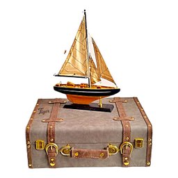 Maleta Baú Caixa Madeira c Couro Sintético Cinza c Alça e Fecho Gde Tiger Gifts Maleta Retrô Vintage - 7