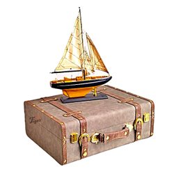 Maleta Baú Caixa Madeira c Couro Sintético Cinza c Alça e Fecho Gde Tiger Gifts Maleta Retrô Vintage - 8