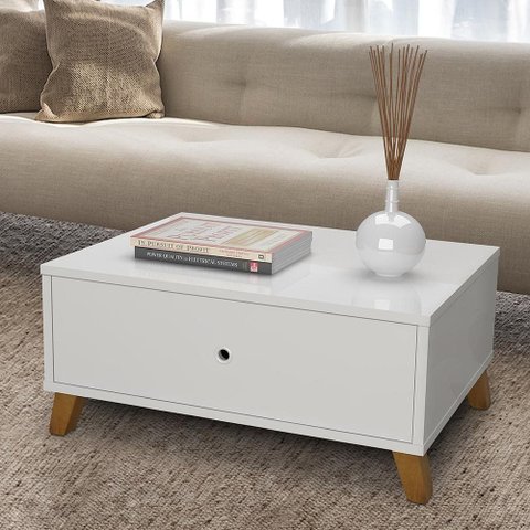 Mesa de Centro 1 Gaveta Retro Branco Camboja